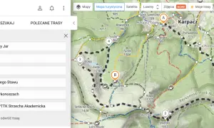 Mapa turystyczna Karkonoszy. Sprawdź, czy szlaki turystyczne są otwarte, planując trasę od Karpacza przez Śnieżkę do schroniska.