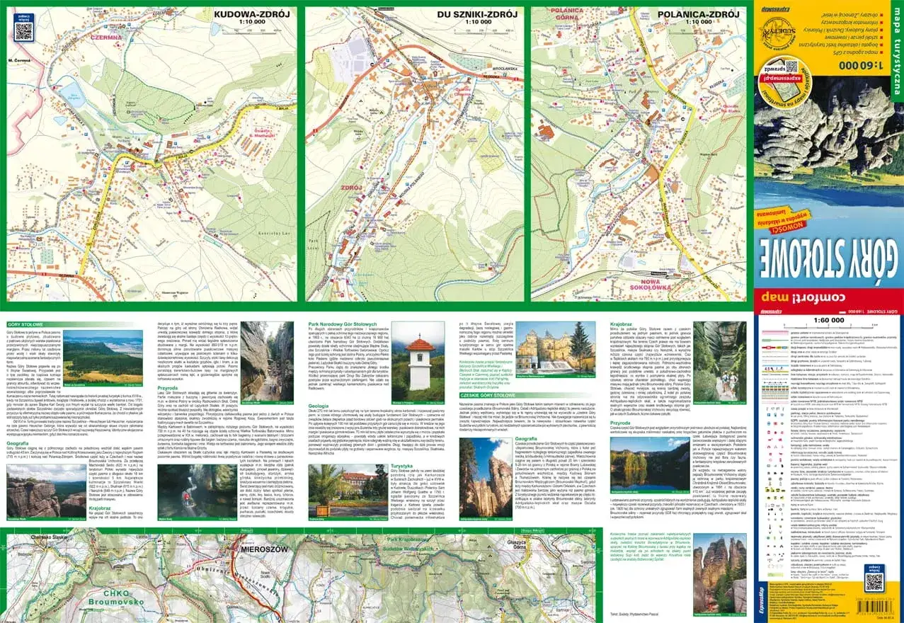 Mapa turystyczna Gór Stołowych: gdzie najlepiej nocleg, szlaki, atrakcje, przyroda, geologia.