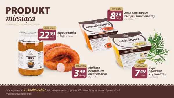 Bacówka oferuje tradycyjne towary w Krakowie: bigos, zupę pomidorową, ogórkową i kiełbasę.